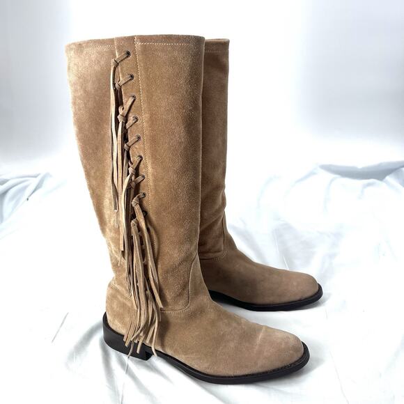 Coach Arianna Light Brown Suede Fringe Over the Calf Riding Boots Womens 6 - Picture 1 of 14